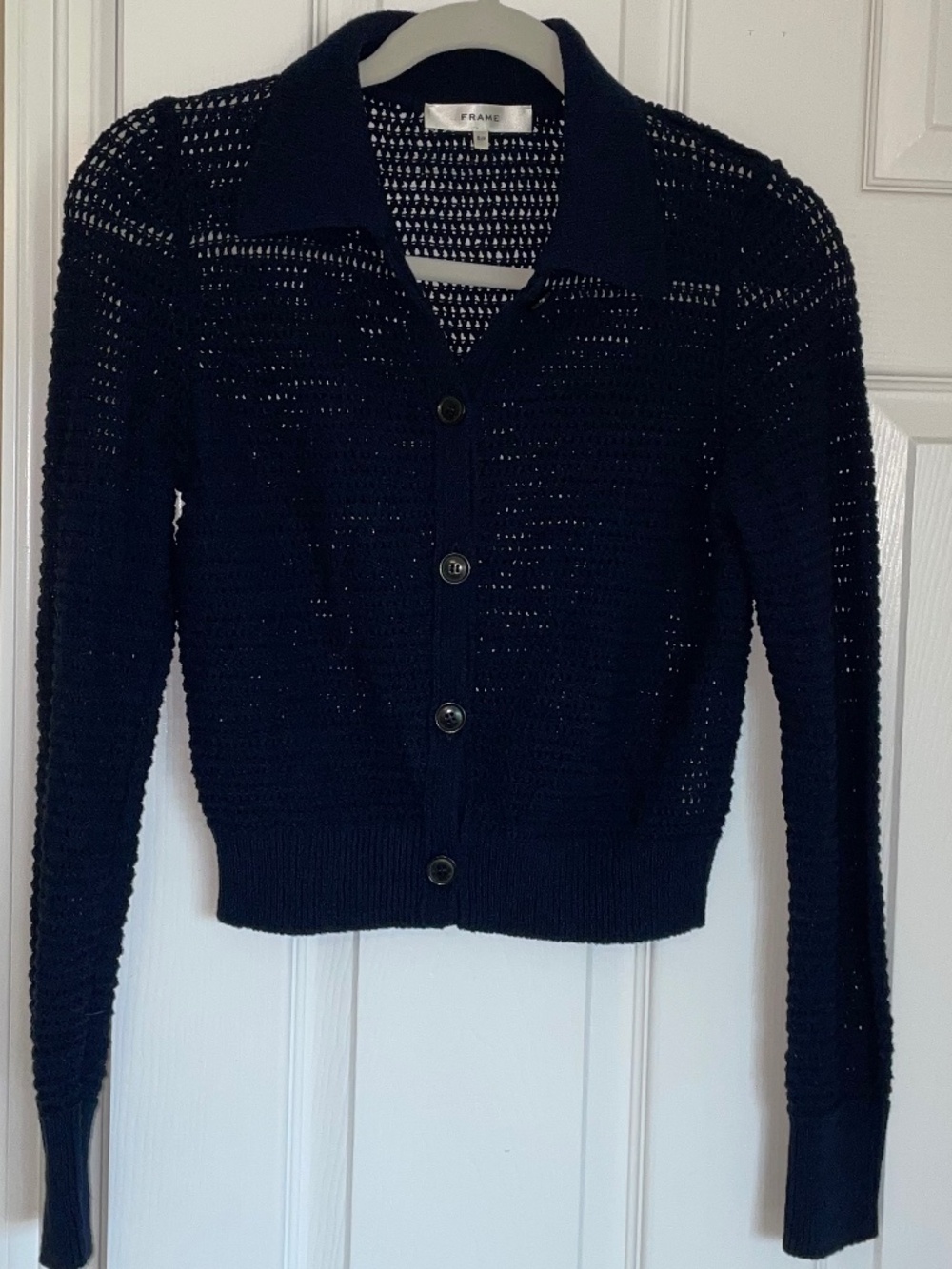 FRAME "The Shrunken" Open-Knit Cardigan, Small, style WS22KSW036.